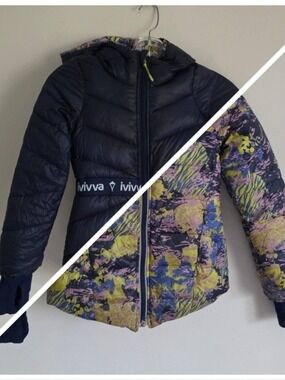 LULULEMON | Ivivva Reversible Down Jacket Hooded Navy Green Girls sz 7